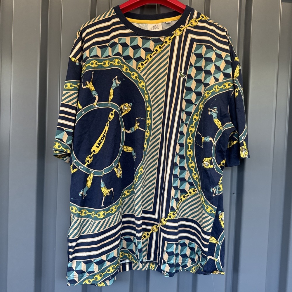 Men's Lacoste Live  Golf Tennis Chain Link Scarf Print Graphic Shirt‎ Mens XL